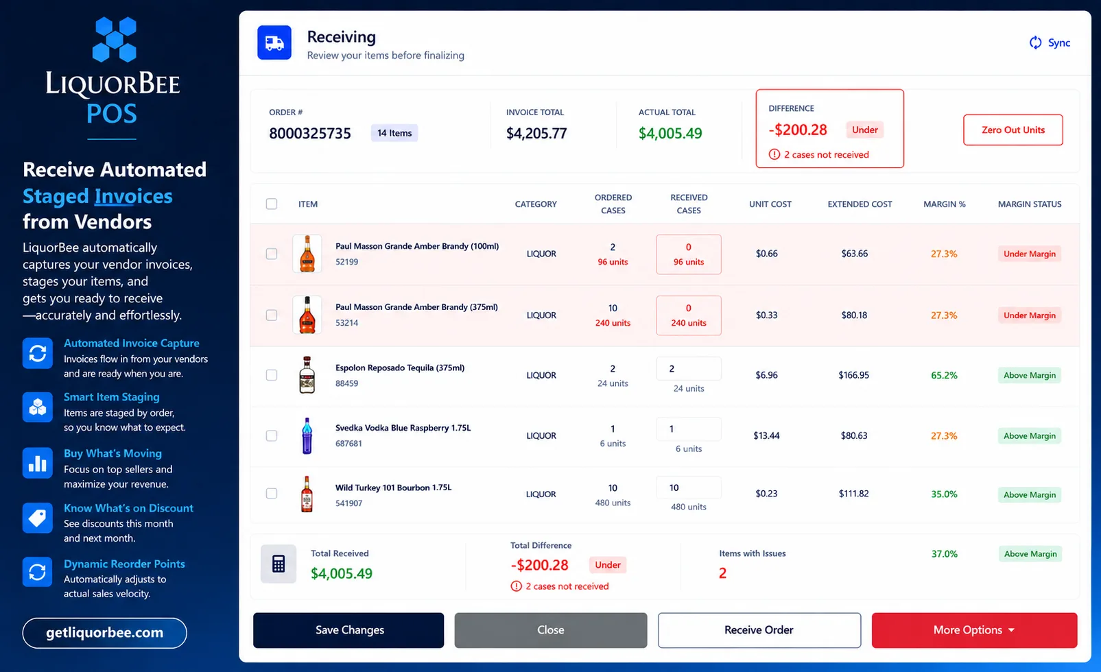 LiquorBee receiving screen